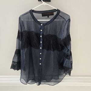 LEYENDECKER Sheer Silk with Black Lace Blouse